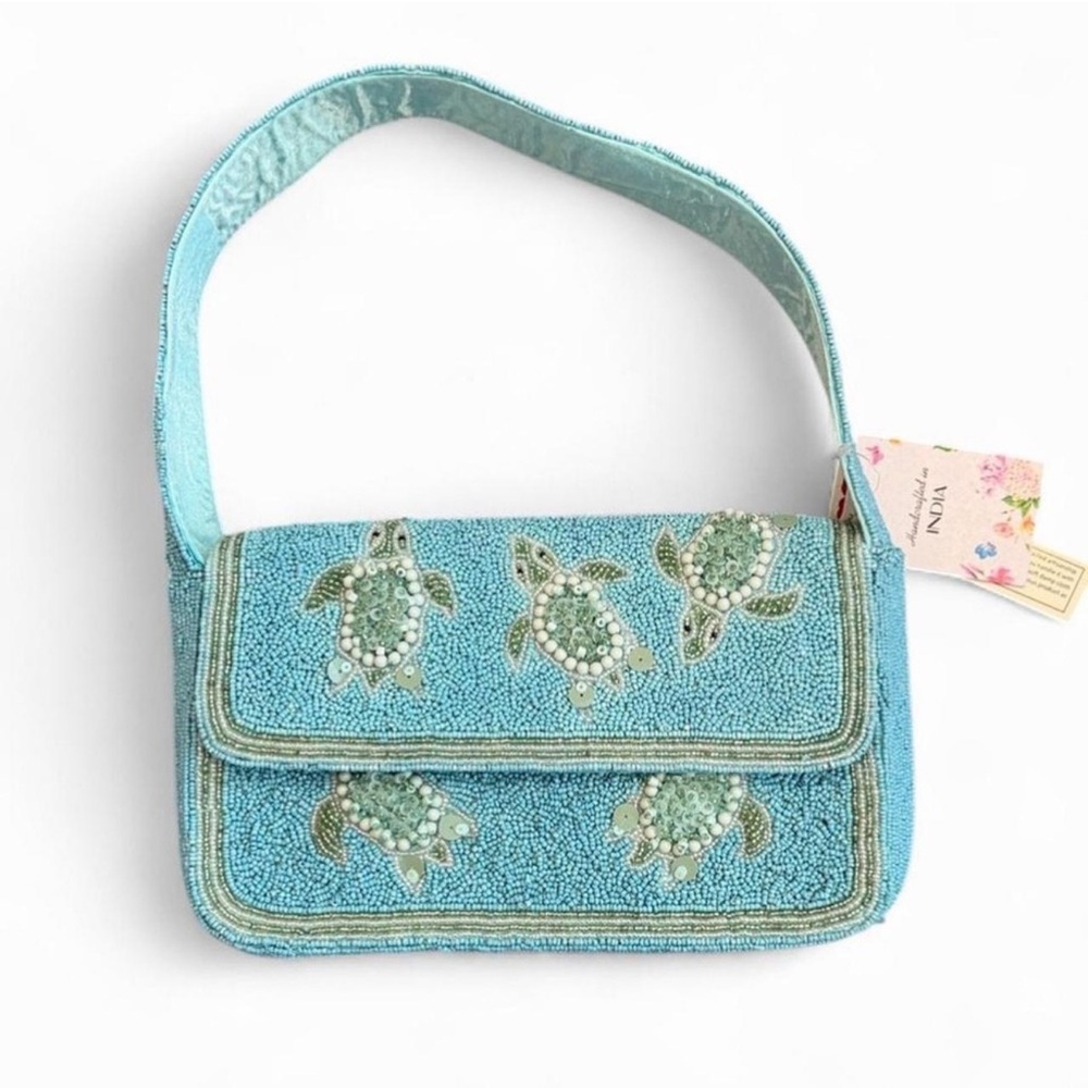 Blue Sea Turtle Beaded Bag NWT